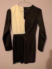 PrettyLittleThing Women's Black and White Striped Long Sleeve Dress Size 4