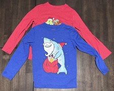 Christmas Holiday Long Sleeve Shirt Boys Bundle Size 8 - Shark, Dino, Red, Blue
