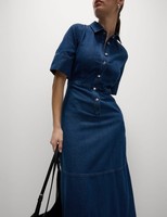Marks & Spencer Womens Cotton Shirt Midi Dress in Denim - M&S