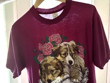 M/L Vtg Mid 90s '94 Puppies Distressed Skate Punk Grunge Rock AOP 50/50 T-Shirt