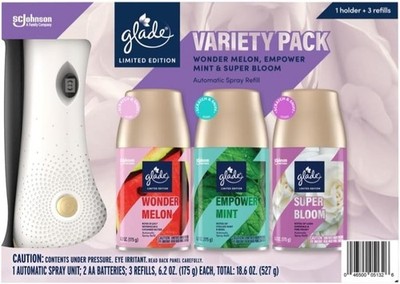 Glade Automatic Spray Kit Melon Mint Super Bloom Scents + Holder VARIETY PACK