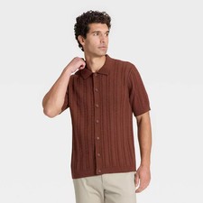 Men's Top GOODFELLOW  CO. Short Sleeve Full Button Sweater Brown SIZE X-LARGE