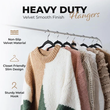 Non-Slip Velvet Clothes Hangers – 30/50/100/200 Pack, Black, Gray, Ivory - Image 3 of 4