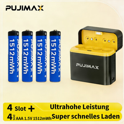 PUJIMAX 4 PCS 1512mWh 1.5V AAA wiederaufladbare Li-Ionen batterien + Ladegehäuse