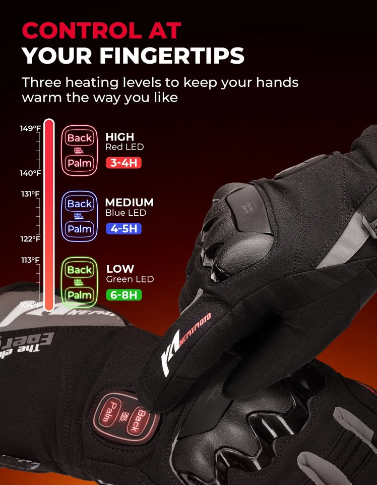 KEMIMOTO Guantes Recargables Calefacción Moto Impermeable Pantalla Táctil UTV ATV Foto 2 de 4