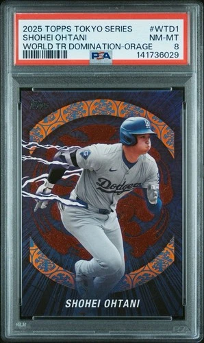 2025 Topps Tokyo Series Shohei Ohtani World Tour Dominator Orange /25 PSA 8