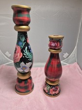 Cassandra Colburn Candle Holders Vtg Hand Painted - The Blue Goose Farm Studio