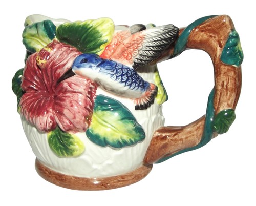 Hummingbird Hibiscus Creamer Pitcher floral off-white brown burgundy ...