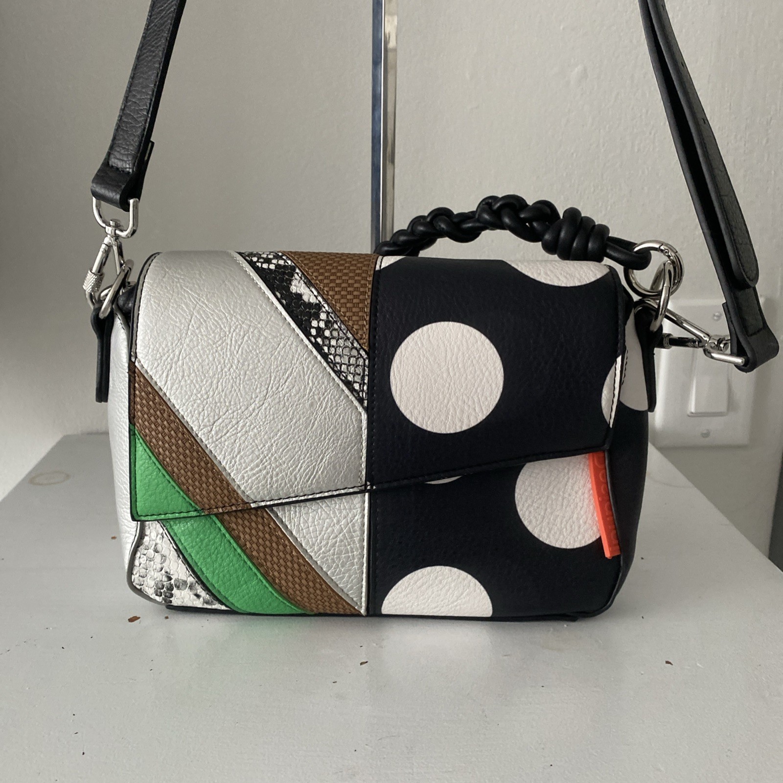 Desigual Patchwork Polka Dot Leather Shoulder Bag… - image 13