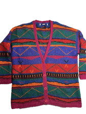 Mohair Southwestern Navajo Aztec Red Green Purple Cardigan Sweater M/L Vintage
