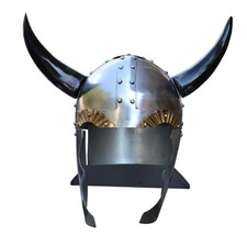 Helmet Norse Viking Leader 18 Gauge Steel Spangenhelm Style with Real Horns