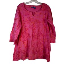 Fresh Produce Pink Coral Reef Tunic Top 3/4 Sleeve Cotton Made in USA XS/SM