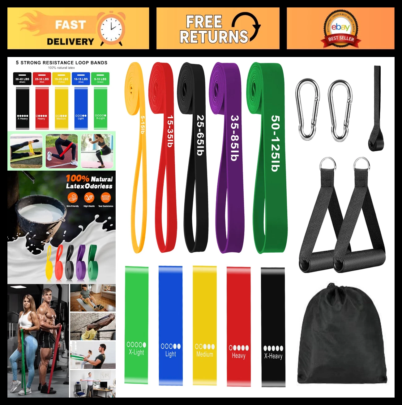Resistance Bands Set for Home Workouts - Pull Up Exercise Bands, Full Body Train