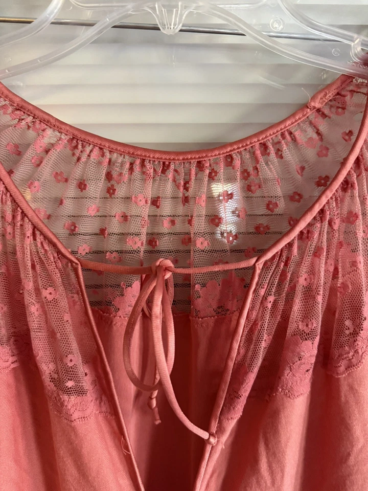 Vestido Lencería Vintage Años 60/70 Vanity Fair Cuello Corbata Encaje Coral Manga Larga Glamour Talla L Foto 4 de 4