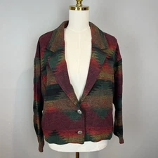Vintage DAVID PAUL Blazer Womens Medium Southwest Aztec Wool Jacket Made USA 90s