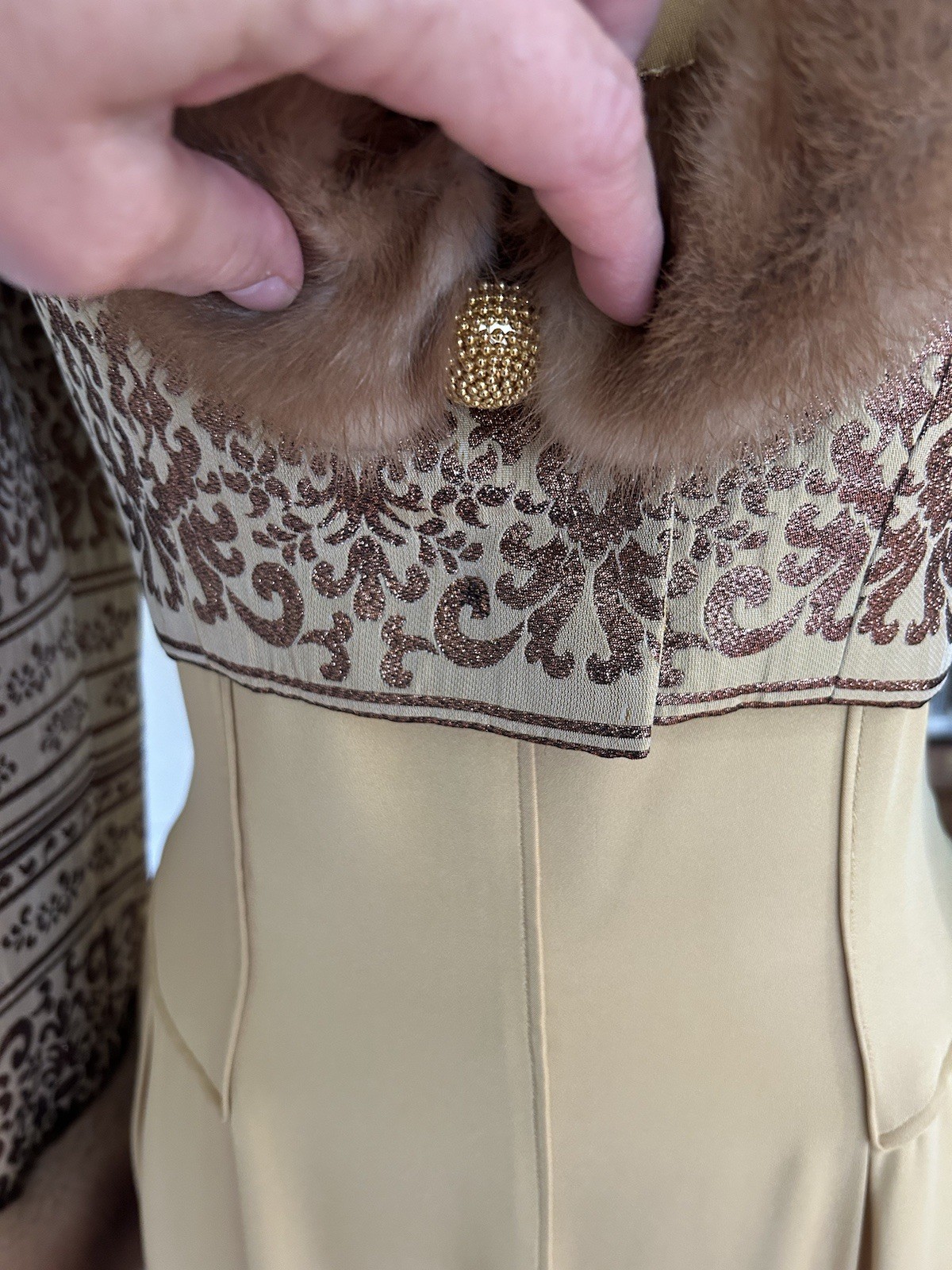 Vintage Fausto Sarli 3 Piece Fox Fur Lined Brocade Blazer Outfit Italian Design 