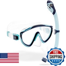 Cressi Tinetto  Iguana Dry Mask  Snorkel Kits, Navy/Ice Cyan