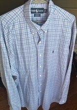 Ralph Lauren Blake Men  s Button Up Cotton Shirt Long Sleeve Blue Large