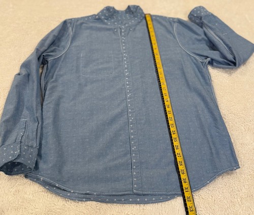 AMER. EAGLE BLUE CHAMBRAY XXL BUTTON-DOWN L.S. SHIRT GEOMETRIC PRINT 100% COTTON - Picture 8 of 17