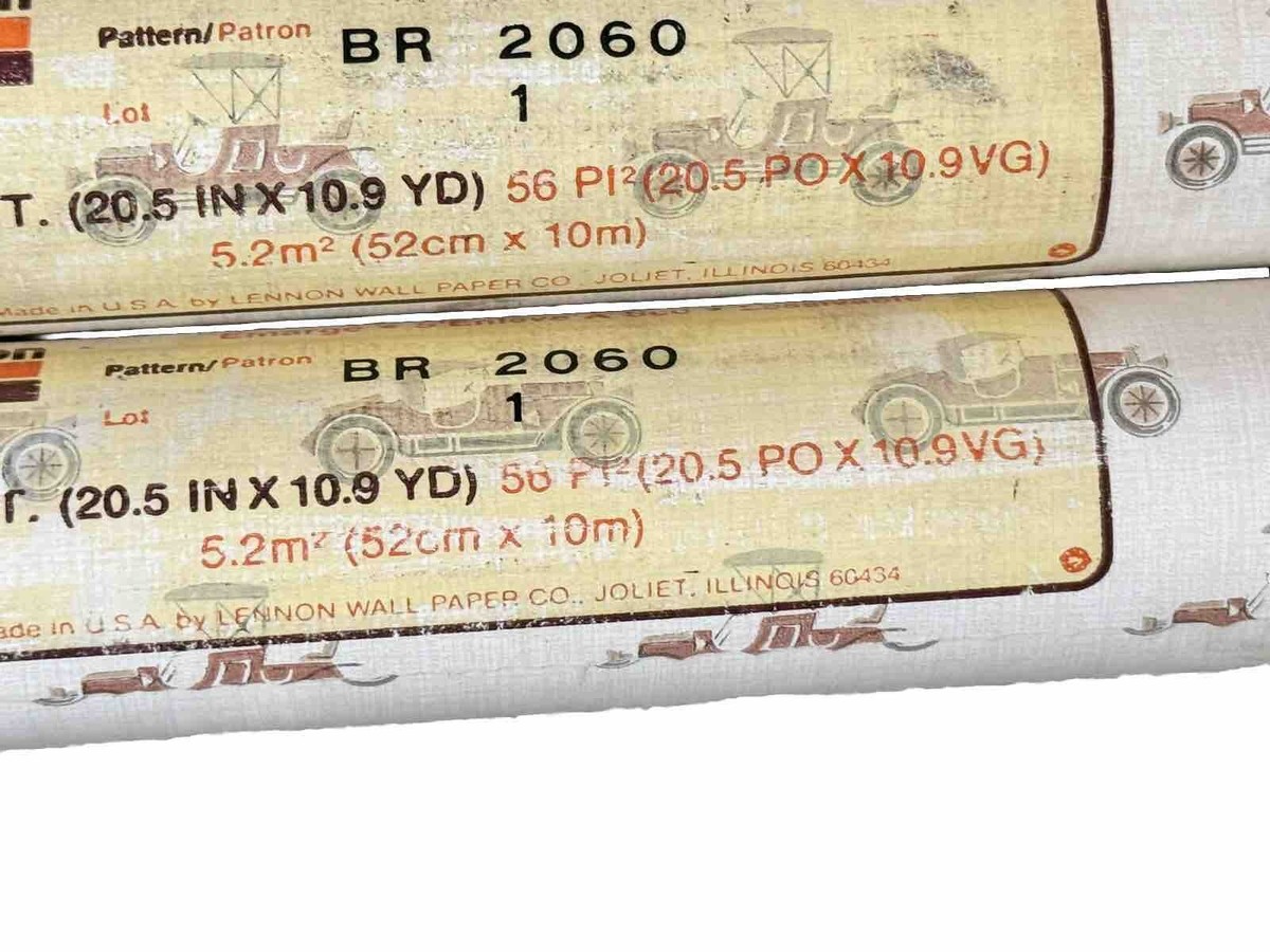 Vintage 4 Rolls Vinyl Wallpaper Antique Car Auto Pre-Pasted