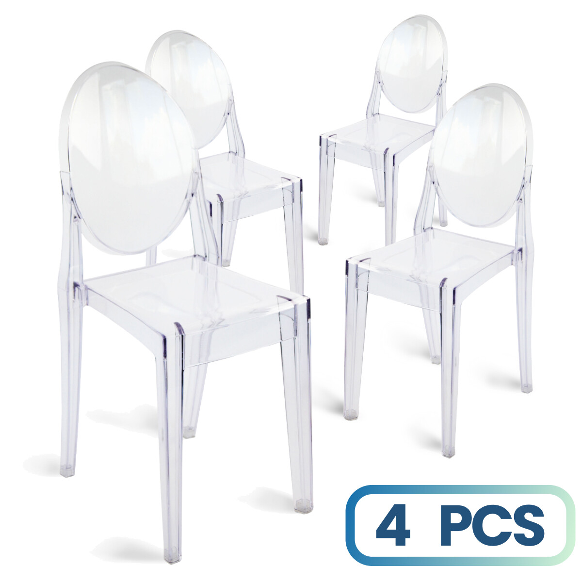 FOH Set of Modern Clear Crystal Ghost Chair, Accent Side Desk