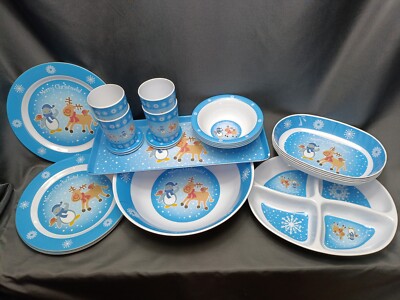 24 Piece Christmas Melamine Plastic Dinner Set Plates Cups Bowls Buffet  Nibble UK