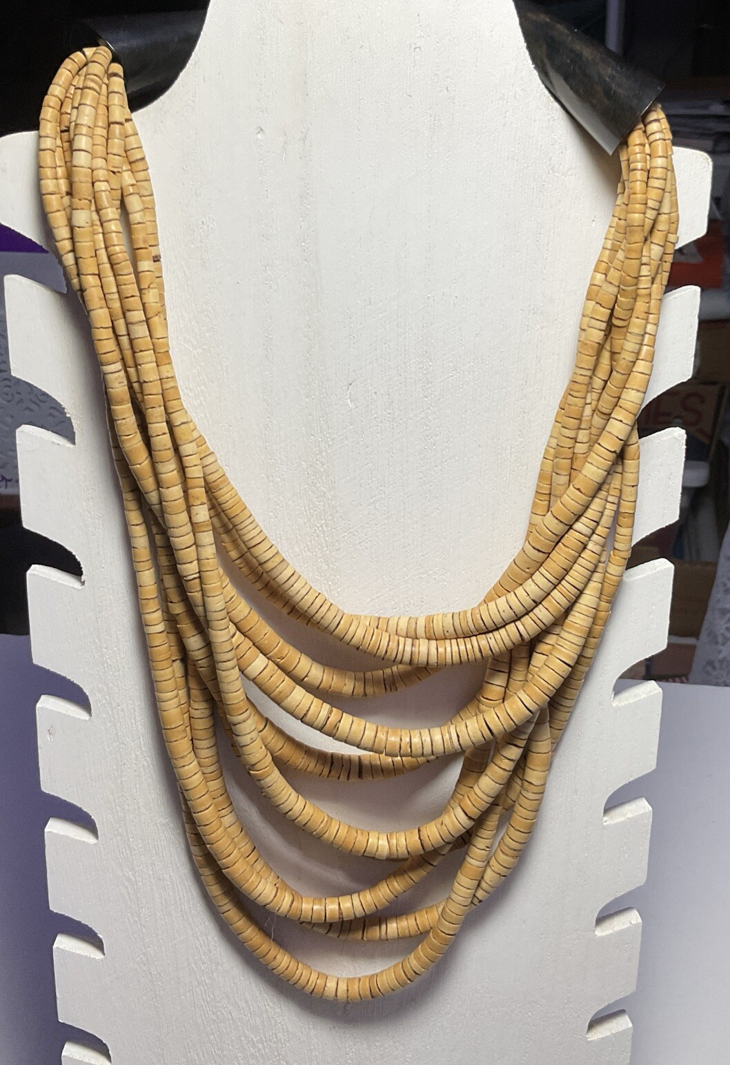 Multi Strand 10 Coconut Shell Beaded Statement Ne… - image 9