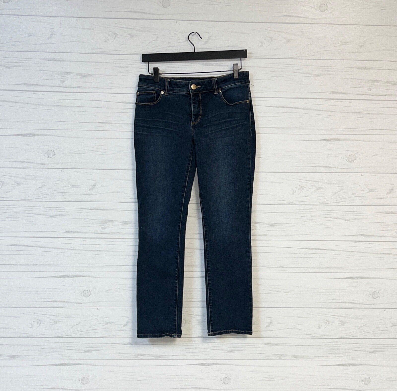 Chicos jeans womens size 00 short straight slim low rise blue dark wash stretch
