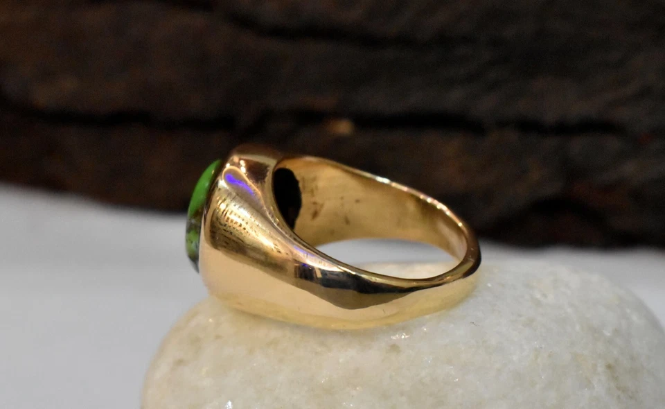 Anillo de piedras preciosas turquesa redondas verdes naturales de plata de ley 925 con oro amarillo Foto 4 de 4