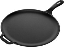 Sartén para pizza comal de hierro fundido de 12 pulgadas con mango largo y mango de bucle