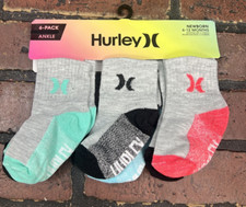 Hurley Baby 6 Pk Multicolor Ankle Polyester Cushion Logo Sock Set Sz 6-12 MO