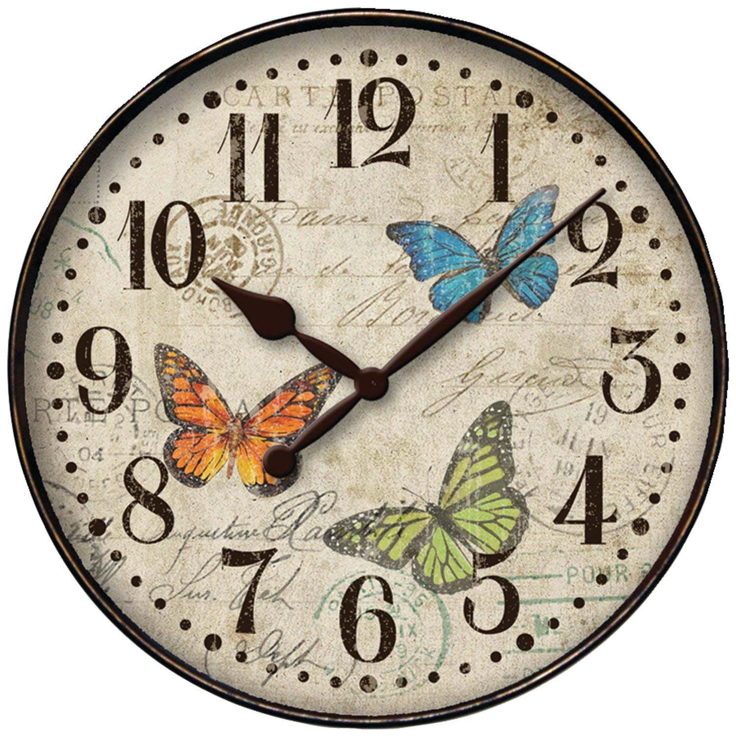 12" Round Butterfly Wall Clock