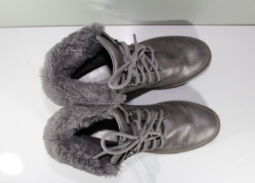 Esprit Damen 9 M Chelsea Boots Mode Schnürer Zinn Silber weiches Kunstfell - Bild 5 von 7