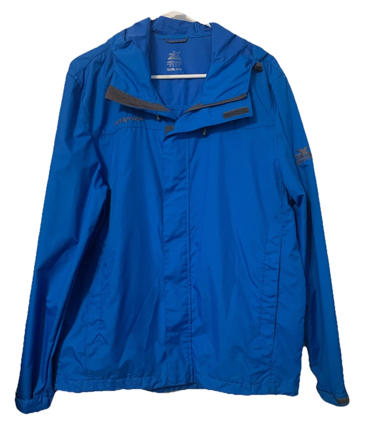 ZeroXposur Mens Size M Outdoor Lightweight Wind Breaker Hooded Zip Blue Jacket