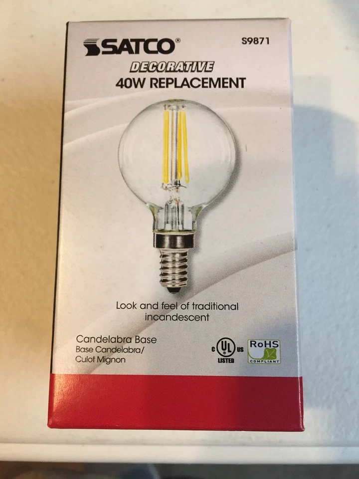 SATCO S9871 Energy Saving LED Globe Light Bulb 3.5W Clear Candelabra Base 2700K - Image 3 of 4
