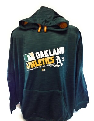Mens Majestic Therma Base Oakland A's Athletics Fleece Pullover Baseball  Hoodie