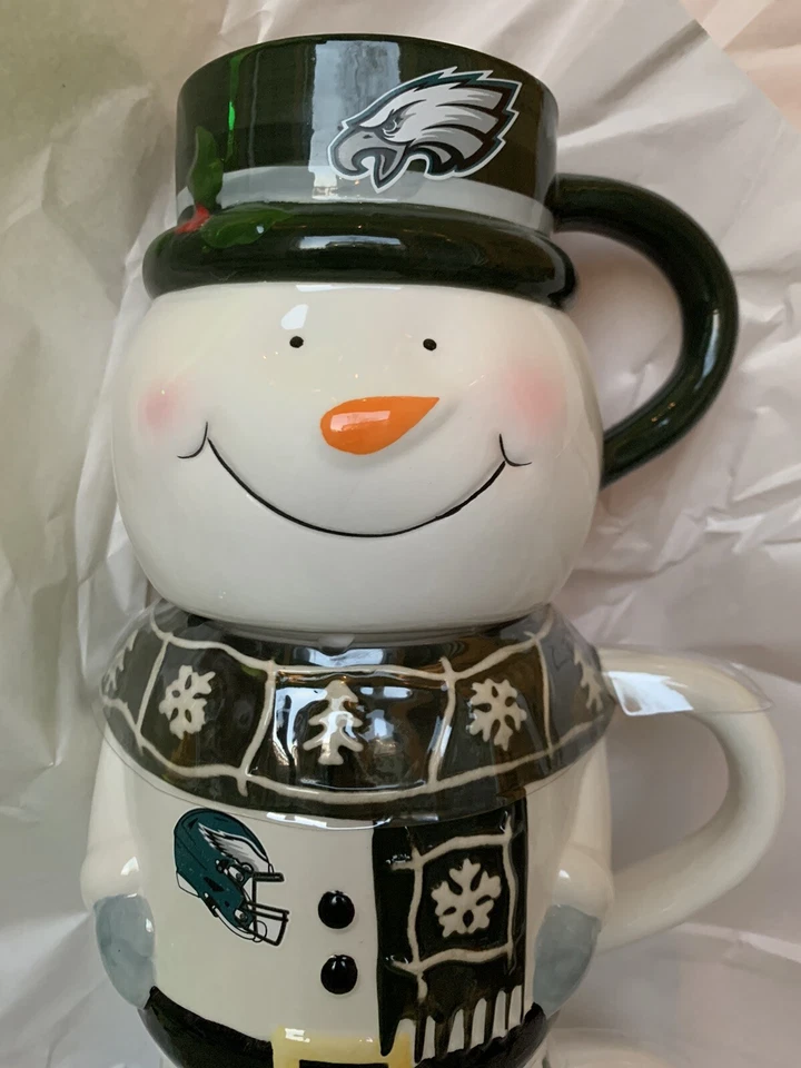 Philadelphia Eagles pacote com 3 canecas empilháveis boneco de neve férias conjunto presente-cerâmica NOVO - Imagem 4 de 4
