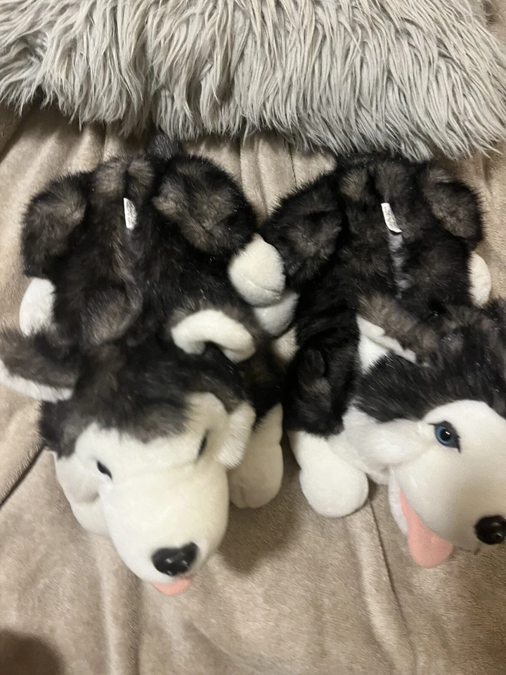 "Juego de pantuflas de felpa para perro husky Pet Parade piel sintética talla para hombre 7-9 mujer 9-10 17""" Foto 3 de 4