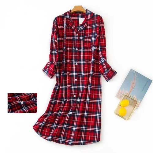 US Women's Flannel Cotton Long Sleeve Nightgown Nightwear Sleepwear/Sleep Dress - Bild 48 von 60