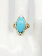 Antique 1900 Ostby & Barton 5ct Turquoise 10k Yellow Gold Platinum Filigree Ring