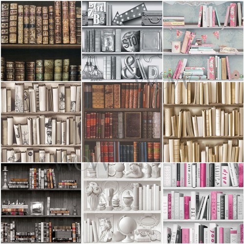 BOOKCASE WALLPAPER ANTIQUE LIBRARY ENCYCLOPEDIA GOLD SILVER BLACK PINK