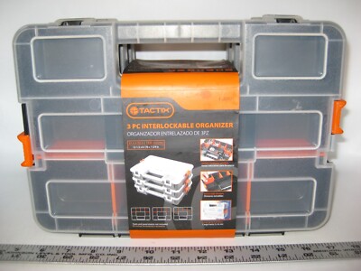 NEW TacTix INTERLOCKABLE ORGANIZER 3 Divided Plastic Storage Containers LockLids