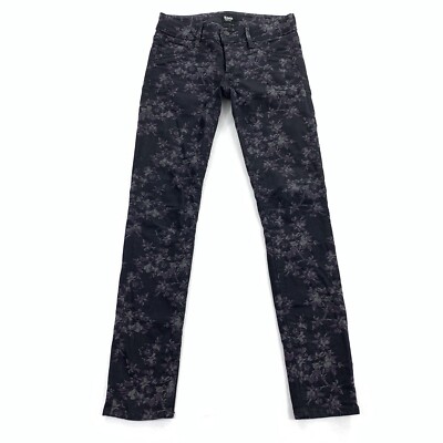 $195 Hudson Collin Midrise Skinny Leg Floral Print Jeans 26 Purple Black Jegging