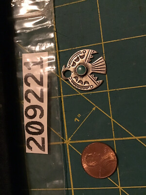 OLD Fred Harvey era STERLING SILVER & TURQUOISE THUNDERBIRD FOB PENDANT Charm