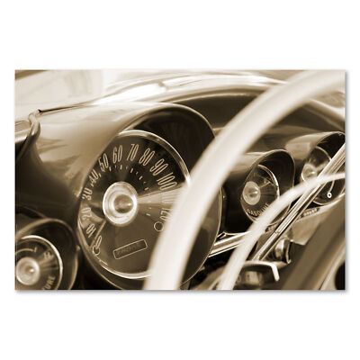Postereck 0005 Poster Leinwand Oldtimer, Sepia Auto Mustang Alt Wagen Cockpit
