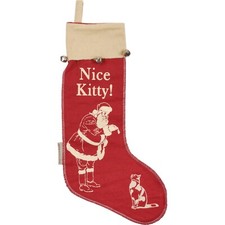 Nice Kitty Primitives by Kathy Retro Vintage Style Red Felt Stocking 18 inch