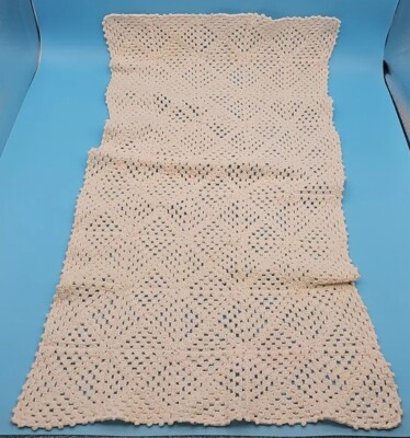 Handmade White Crochet Square Pattern 30'' X 15'' Rectangle Doily Centerpiece