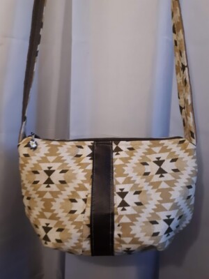 New Pleather trim Shoulder Crossbody Bag Purse Brown Mustard Chevron Boho Wester