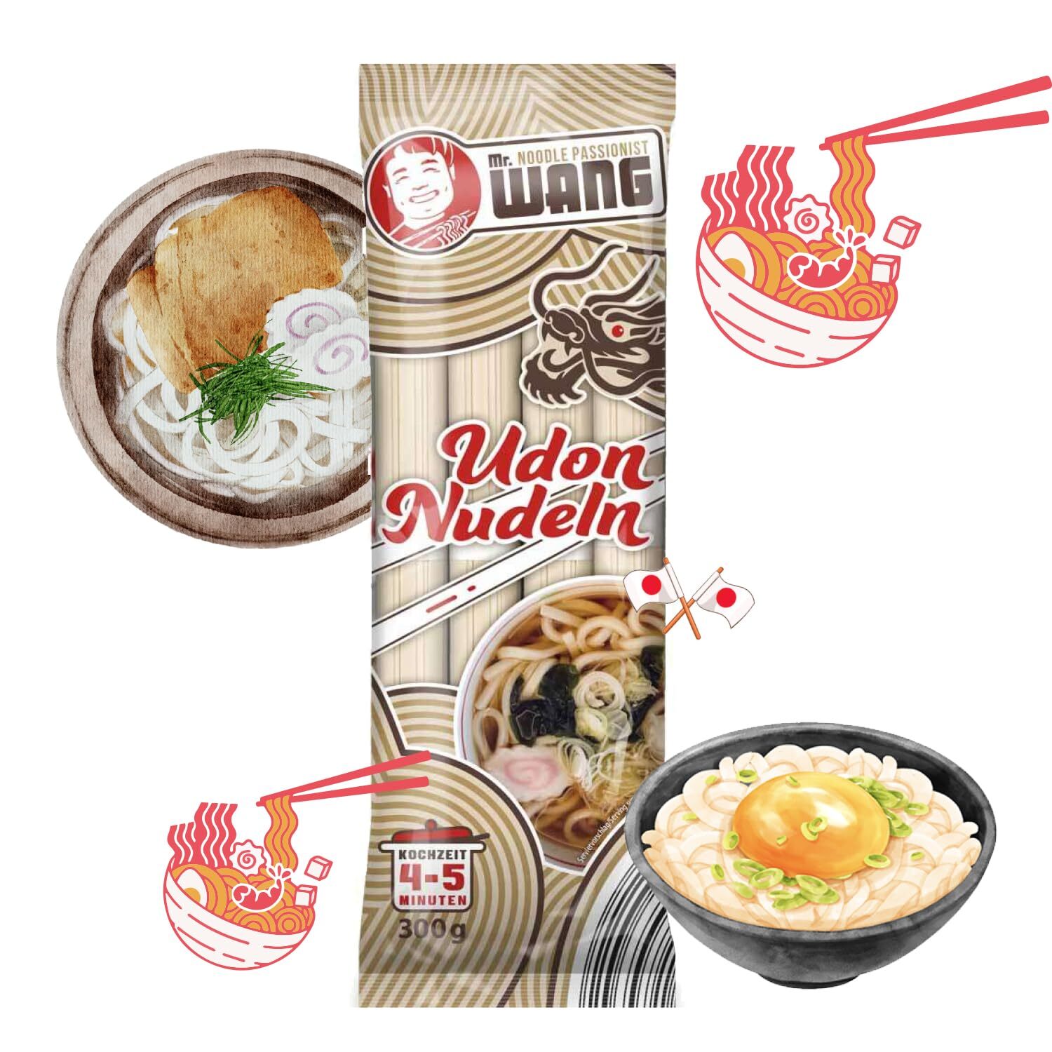 Udon Nudeln 10 x 300g - Weizennudeln für Suppen, Salaten, Bowls & Wok-Gerichte