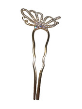 Fancy Bun Holder Barrette Butterfly Gold Tone Rhinestone Pick